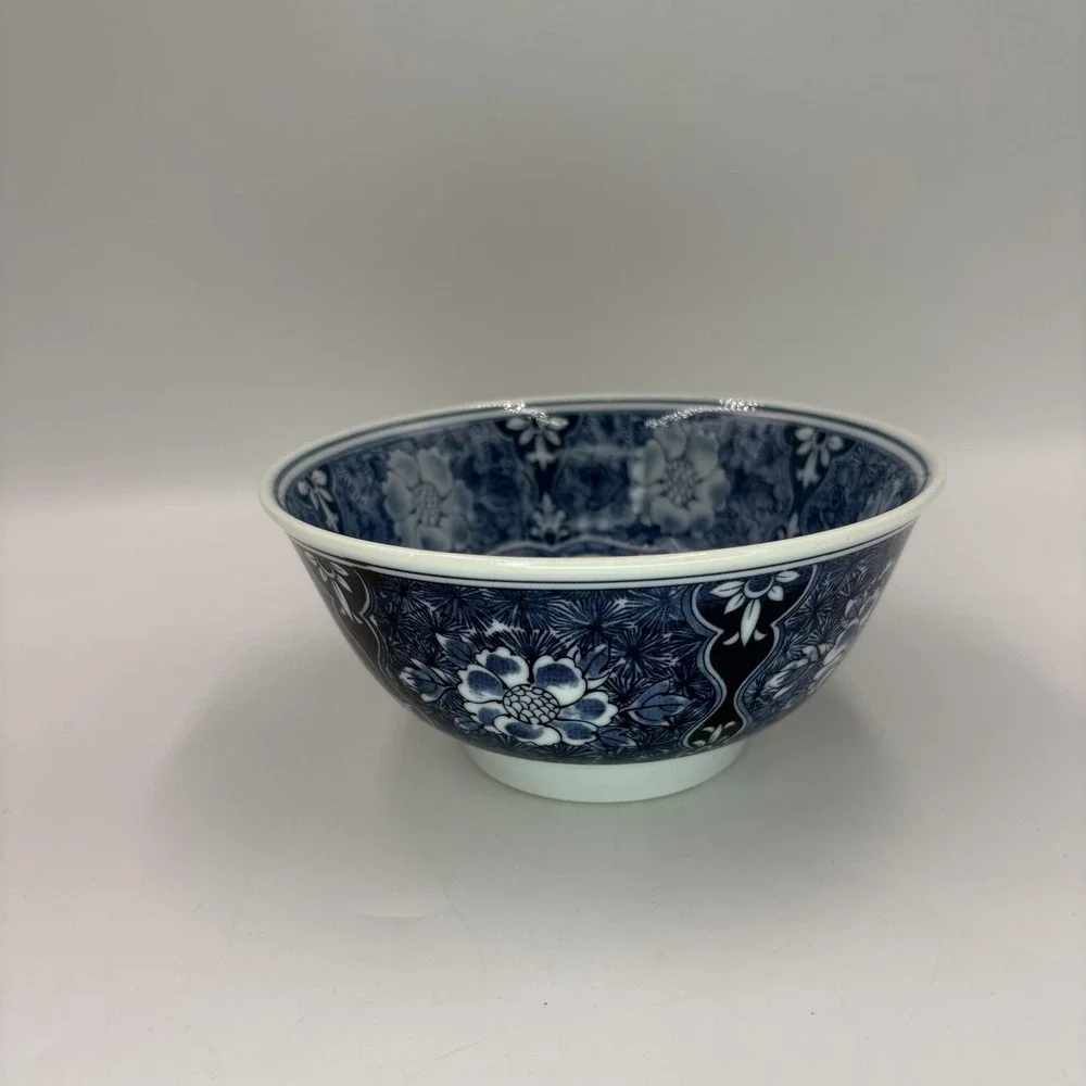 Japanese Blue Floral Porcelain Soup Bowl Asian Style Flower Design Tableware 6